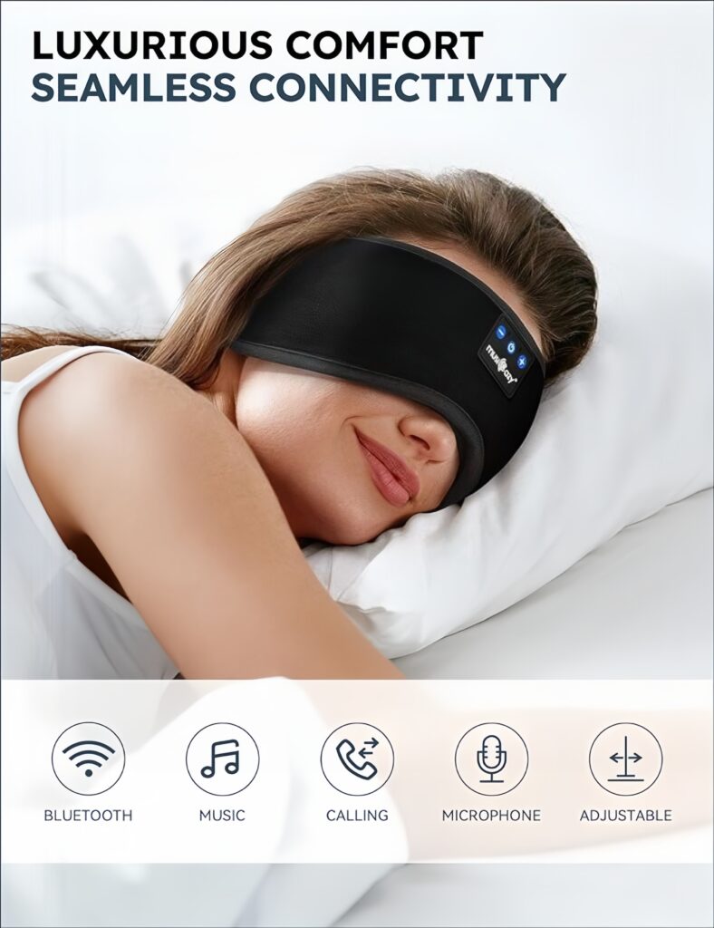 MUSICOZY Sleep Headphones Bluetooth 5.2 Headband Sleeping Headphones Sleep Eye Mask • Wireless Music Earbuds Earphones • for Side Sleepers Men Women Air Travel • Cool Tech Gadgets Unique Gifts